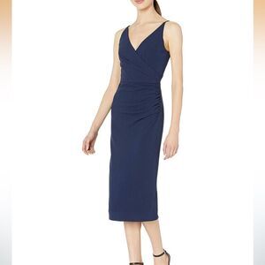 Dress The Population Anita Navy Blue Sheath Midi Cocktail Dress | L